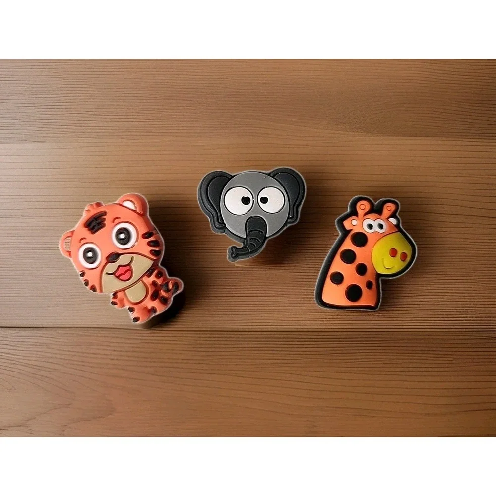 Lot 3 Crocs Shoe Charms Colorful Safari Animals Tiger, Elephant, & Giraffe Fun